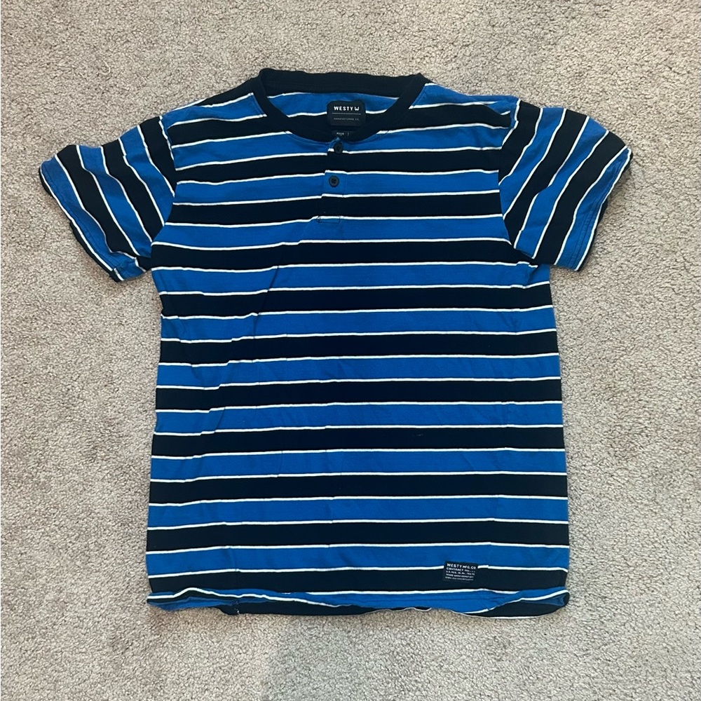 Blue, Black, and White Striped Shirt